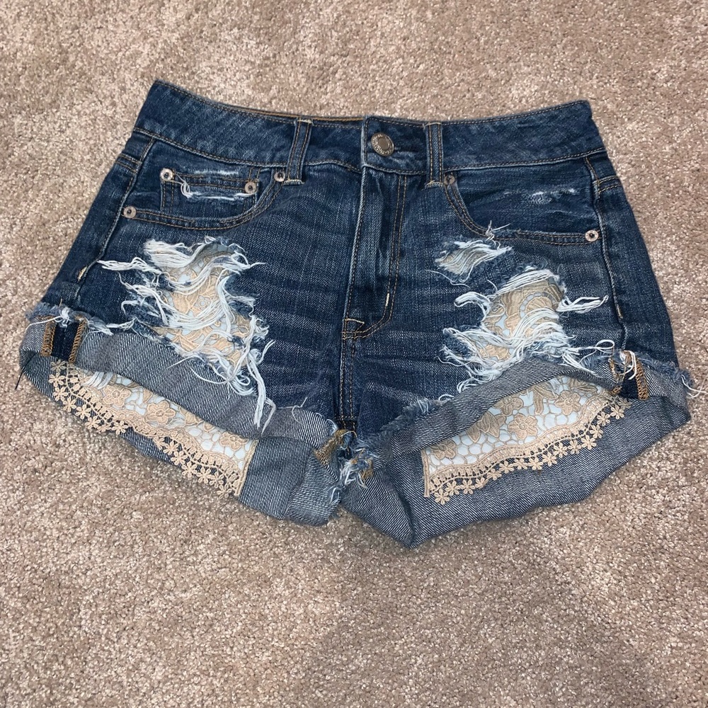 American Eagle ripped lace Jean Shorts